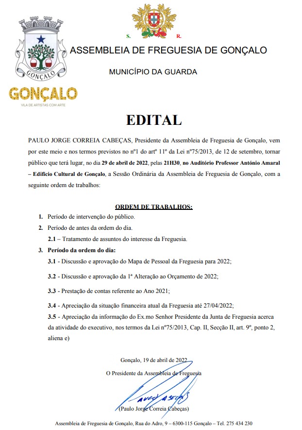 Imagem Assembleia de Freguesia - 29 de abril de 2022