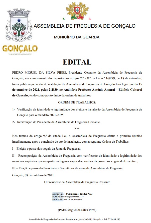 Imagem INSTALAÇÃO DOS ORGÃOS AUTÁRQUICOS PARA O QUADRIÉNIO 2021/2025